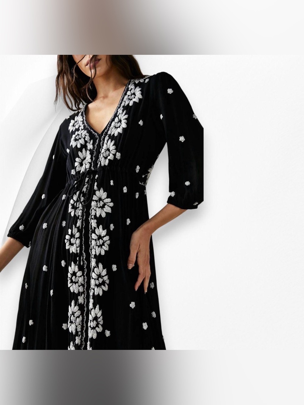 Free People Embroidered Fable midi dress black and white M - Picture 2 of 8
